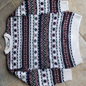 Vintage 90s Chunky Knit Geometric Print Grandpa Sweater